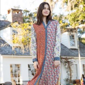 Natural life tunic Patchwork maxi multi print western shirt dress
